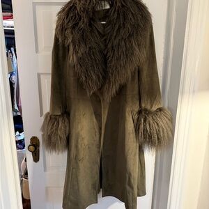 Charlotte Simone olive green faux fur coat